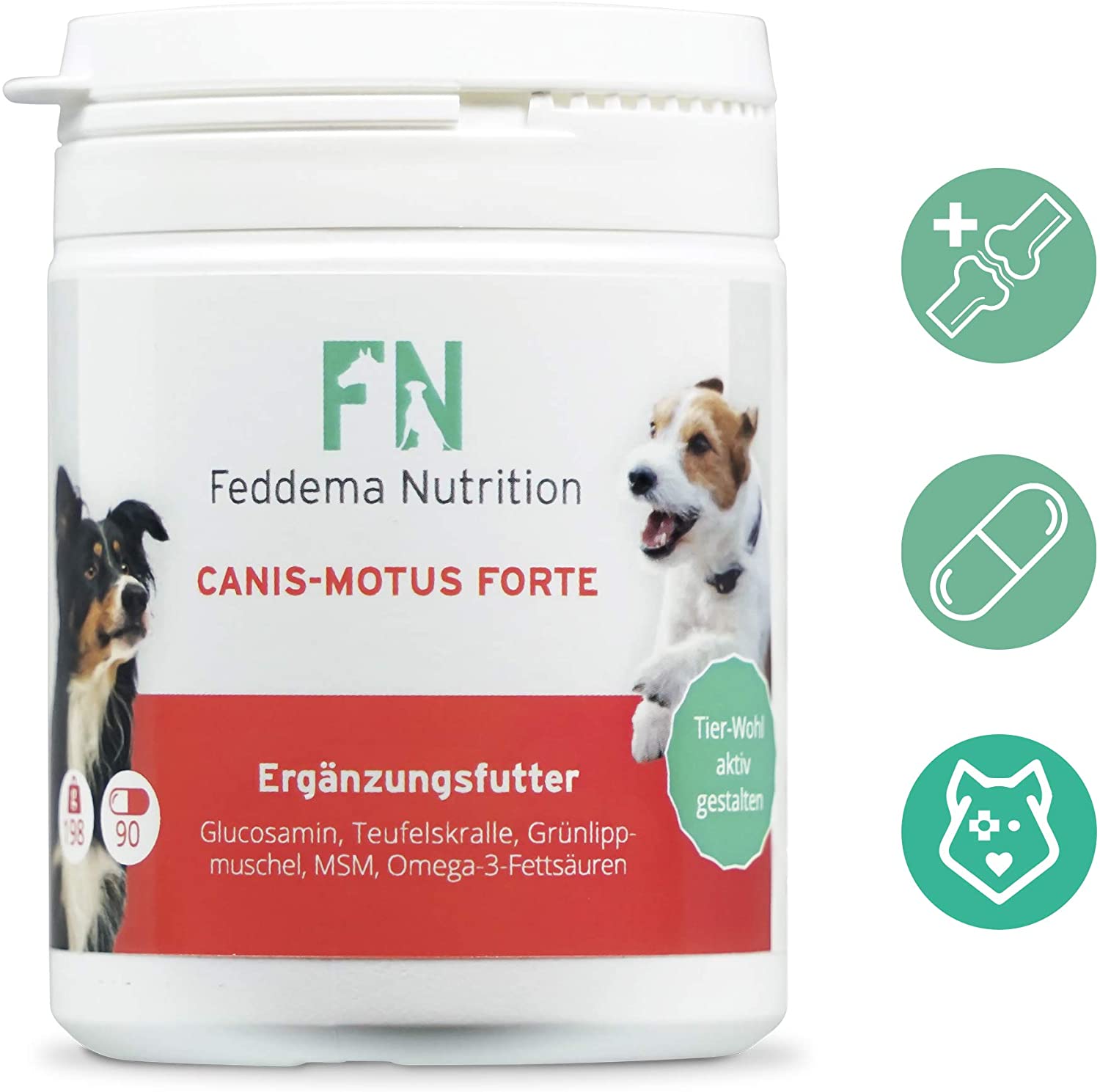  Feddema Canis Motus Forte - Complementos alimenticios para Perros para los cartílagos y articulaciones con hasta 3 Veces más * La glucosamina, Uña de Diablo, el Mejillón Verde, MSM 