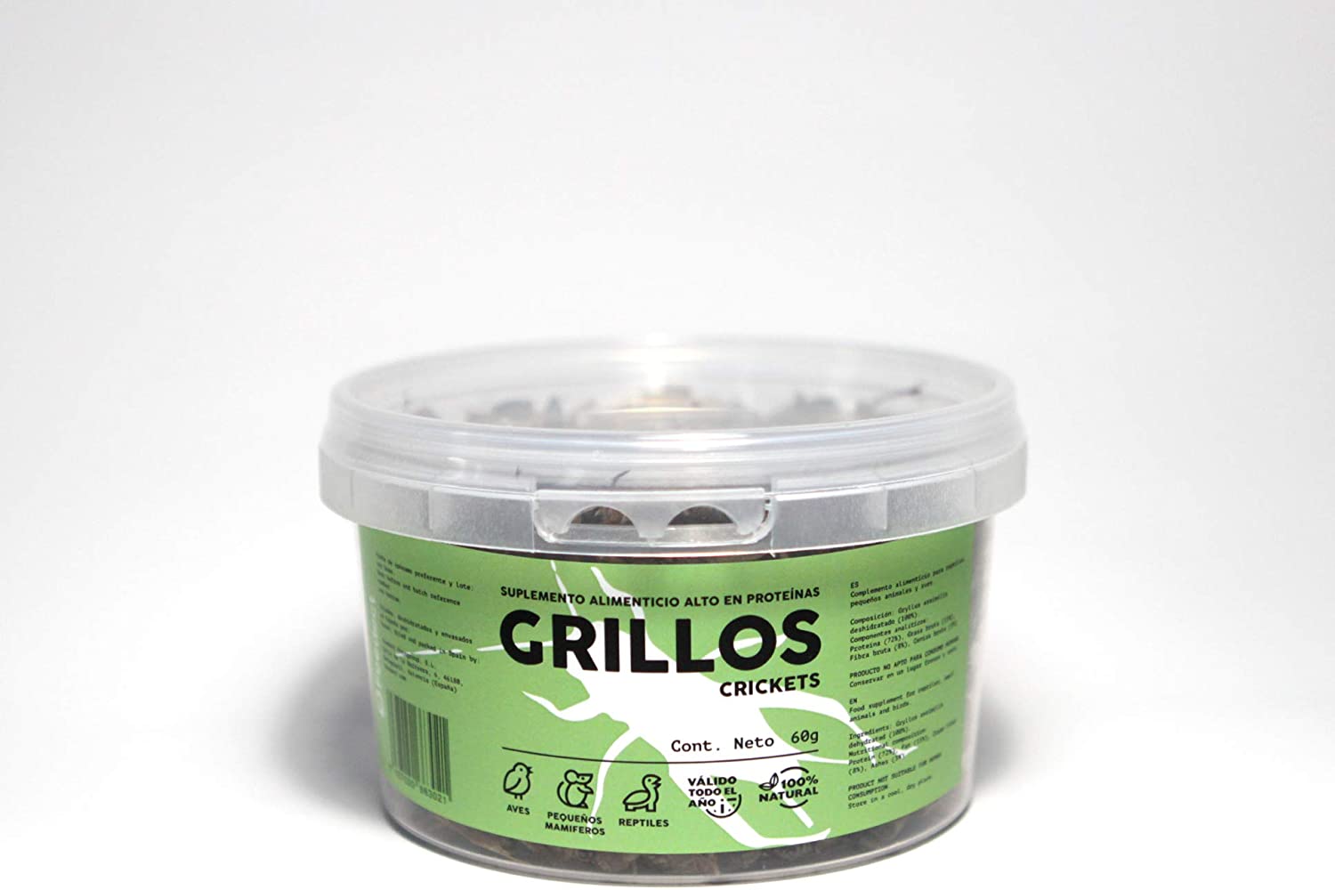  Feedect Grillo Deshidratado - Complemento Alimenticio Rico en Proteínas - 100% Natural - Comida para Pájaros, Aves de Corral, Tortugas, Saurios, Pogonas, Hámsters, Ratones, Pentauros, Jerbos (60) 