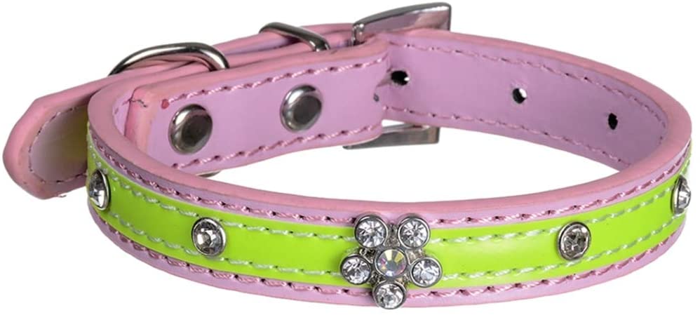  Feidaeu Collares para Perros De CompañíA Reflective Leather Rhinestone Bone Durable Resistente Al Desgaste Ajustable ArnéS BáSico Halter Accesorios 