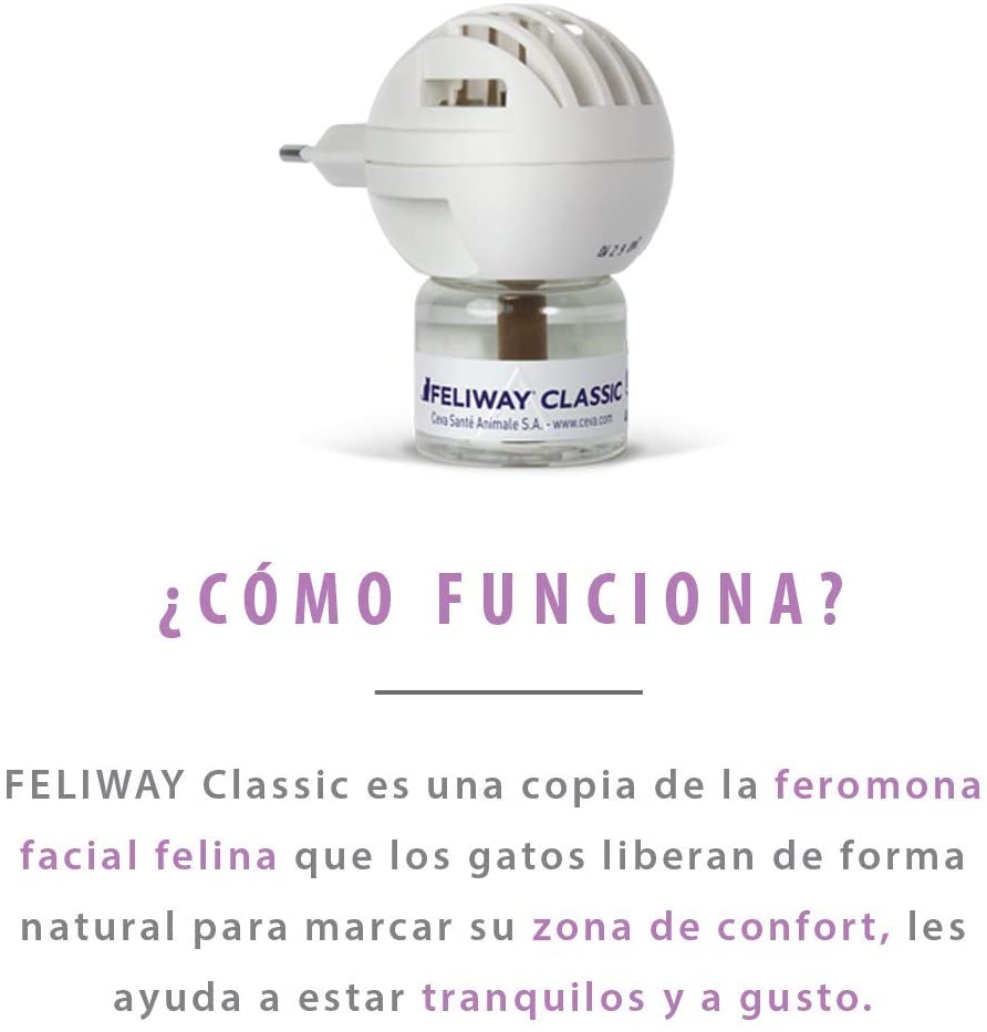  FELIWAY Classic - Antiestrés para gatos - Marcaje con orina, Miedos, Cambios en el entorno, Arañazos Verticales - Difusor + Recambio 48ml 