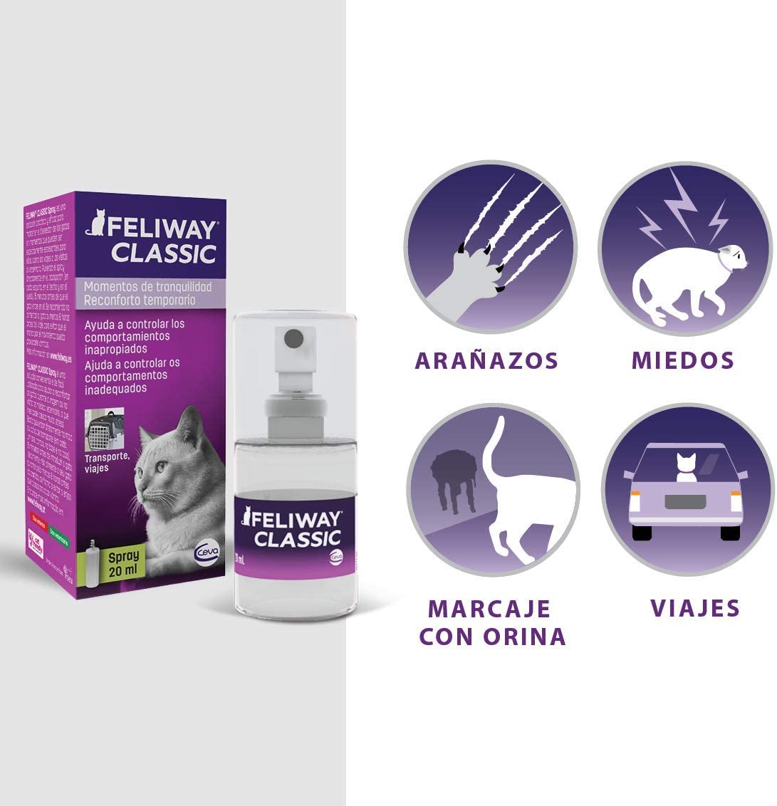  FELIWAY Classic - Antiestrés para gatos - Transportín, Viajes - Spray 20 ml 