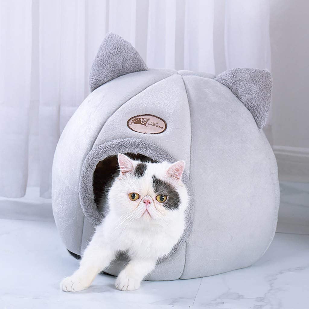  FELZ Mascota Perro Gato Tienda Casa Perrera Invierno Nido Cálido Almohadilla Suave Y Plegable para Dormir Semi Cerrado Invierno Suave Kitty House Kennel Cats Dog Sleeping Nest Bed 