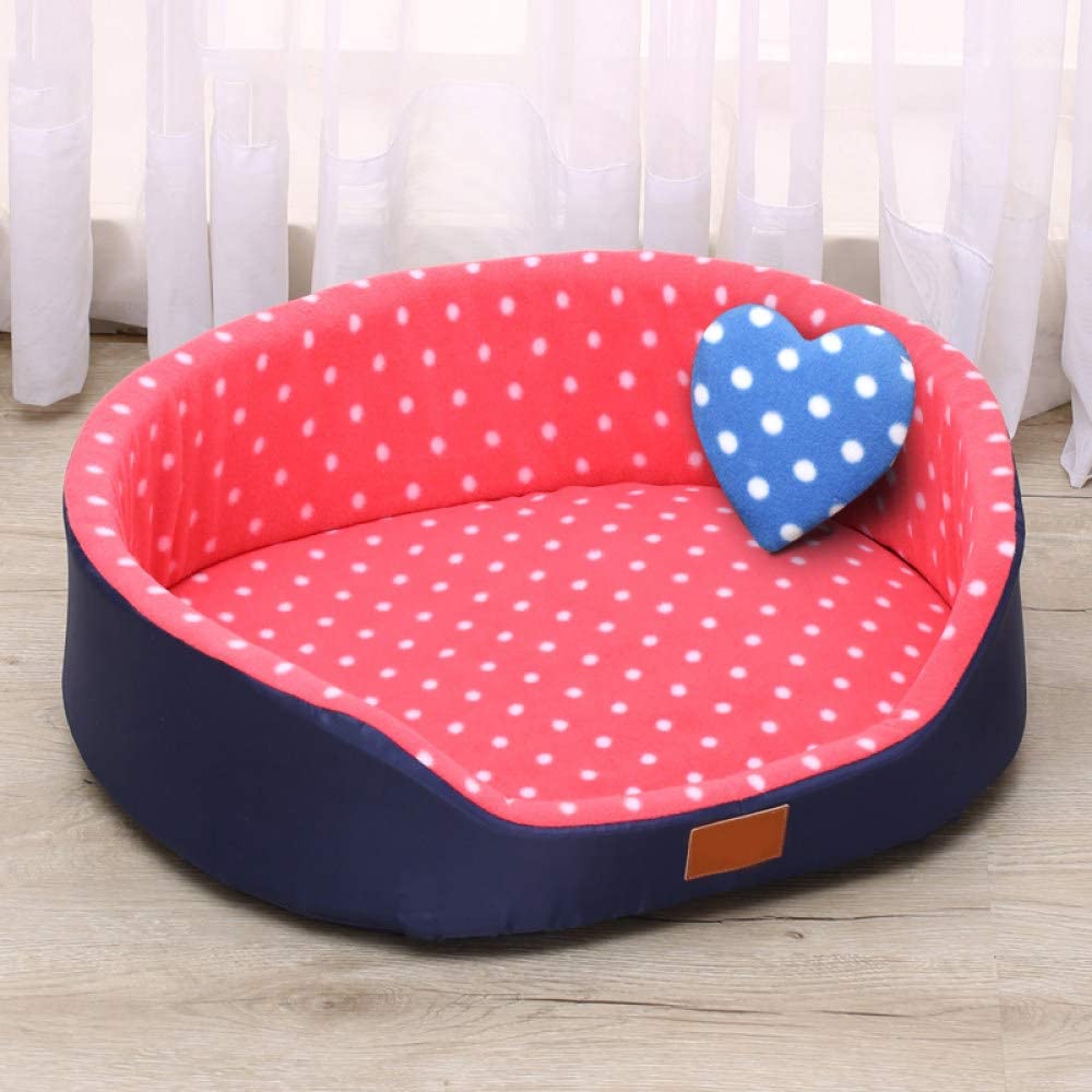  FENGJIAREN Cama para Mascotas,El Perro Rojo Cama Sofá Canil Casa Cómoda Y Suave Fleece Perros Gatos Mascotas Patrón De Puntos Calientes Top Dog Esteras Camas Cama para Gatos,L 