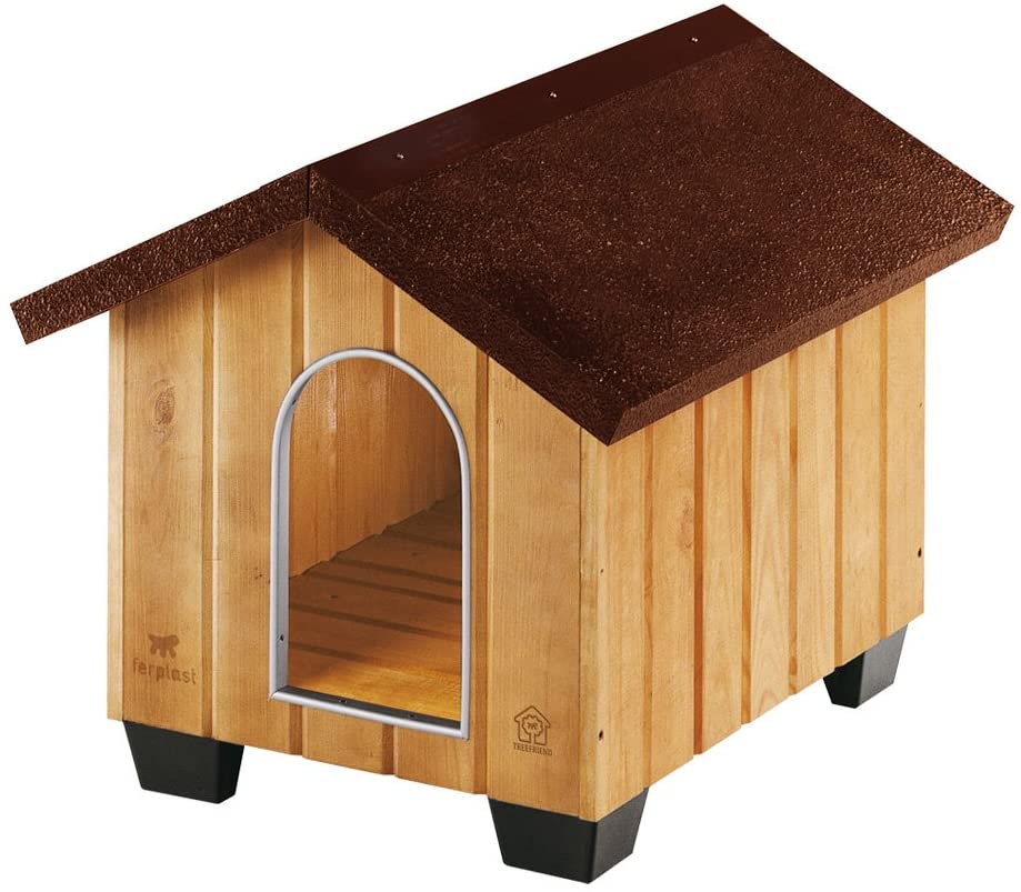  Feplast 87001000 Caseta de Exterior para Perros Domus Small, Robusta Madera Ecosostenible, Pies de Plástico, Rejilla de Ventilación, 61 x 74.5 x 55 Cm 