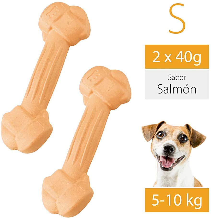  Ferplast 88040036 Goodbite S Juguete Hueso para La Higiene Oral, Sabor A Salmón, Perro Medio-Pequeño (5-10 Kg), Natural, 2 Piezas De 40G 