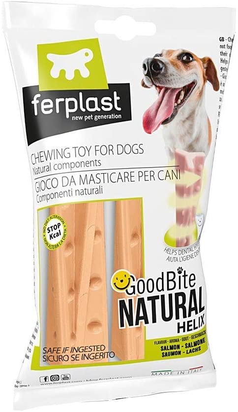  Ferplast Goodbite Natural Helix S Juguete Hueso À Hélice para La Higiene Oral, Sabor A Salmón, Perro Medio - Pequeño (3-10 Kg), Natural, 2 Piezas De 16G 1 Unidad 32 g 