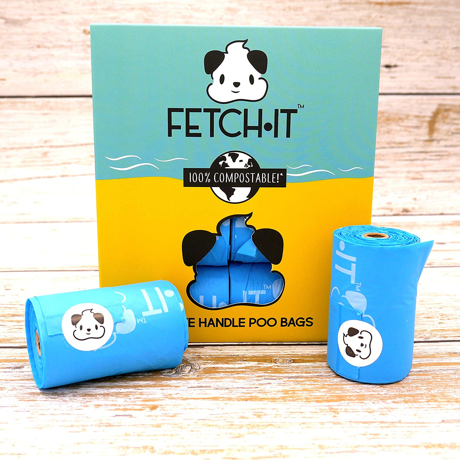  Fetch·IT - Bolsas de Caca 100% compostables con Asas de Lazo (120 Bolsas) 