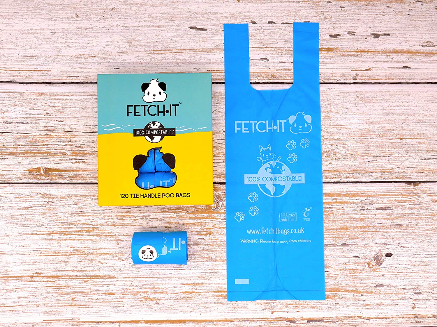  Fetch·IT - Bolsas de Caca 100% compostables con Asas de Lazo (120 Bolsas) 