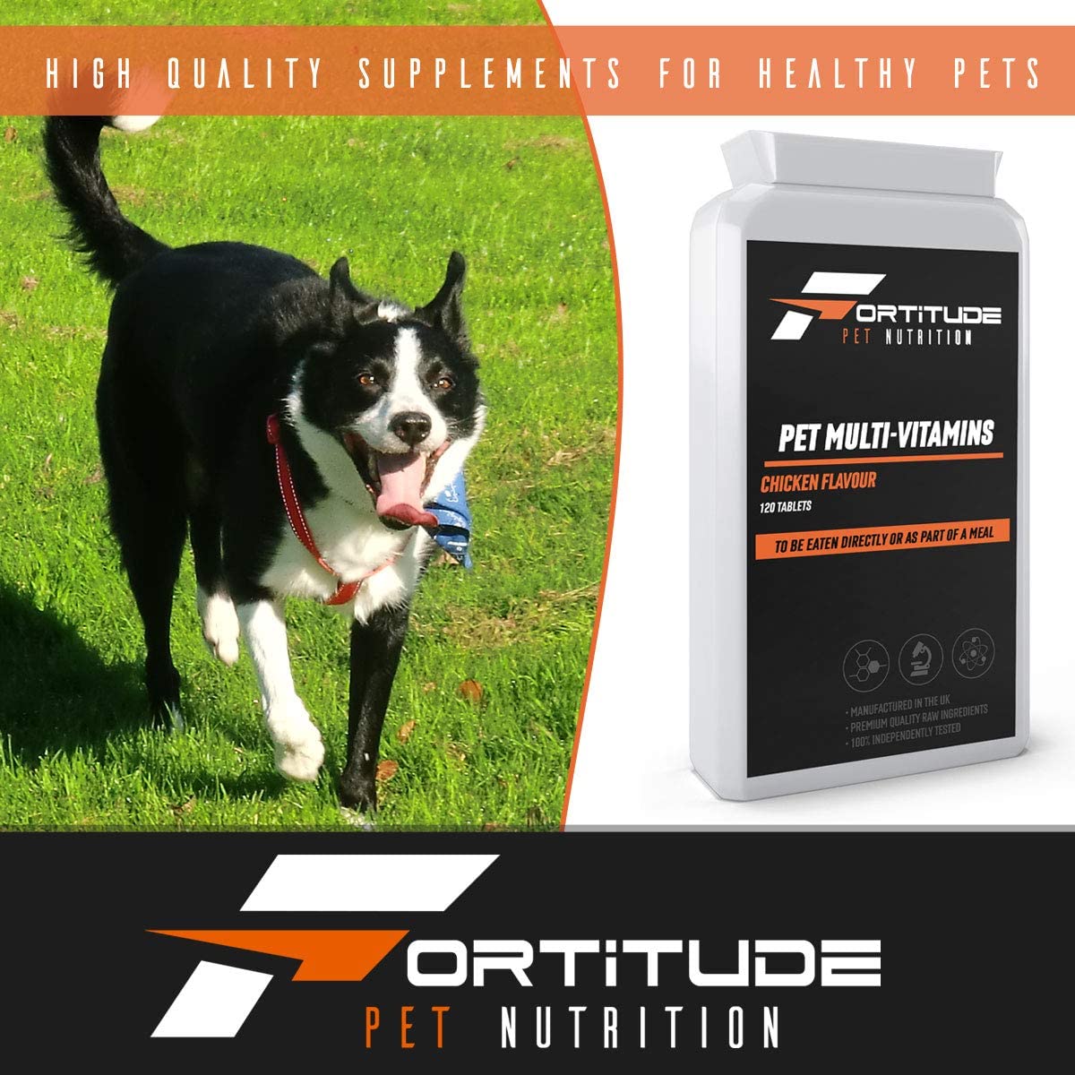  Fortitude Pet Nutrition Multivitaminas para Mascotas | Suplemento multivitamínico para Perros | 120 tabletas masticables con Sabor a Pollo 