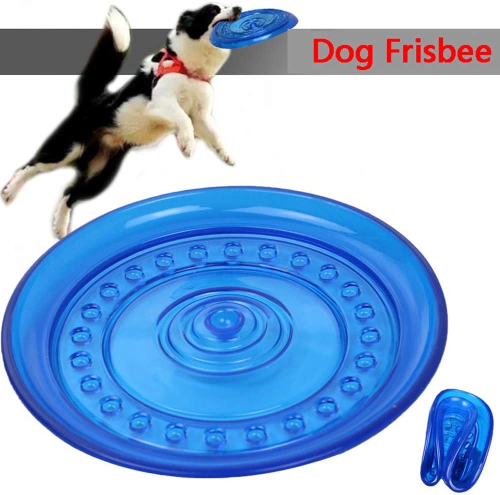  Frisbee para perros, Juguete para morder, Frisbee suave para mascotas, Frisbee para entrenamiento, Material de TPR, Sin pulpa / Mordida No está mal / Curva arbitraria, Translúcido azul, Sensación inte 