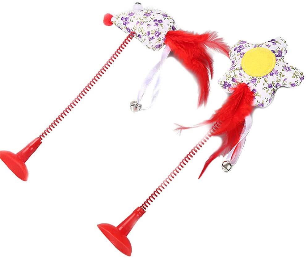  Frpower Gato De Plumas Los Juguetes con Ventosa, Gatito Interactivo Juguetes Pluma Wand Juego Divertido Palillos para 2Pcs Mascotas Ingenio Gato 