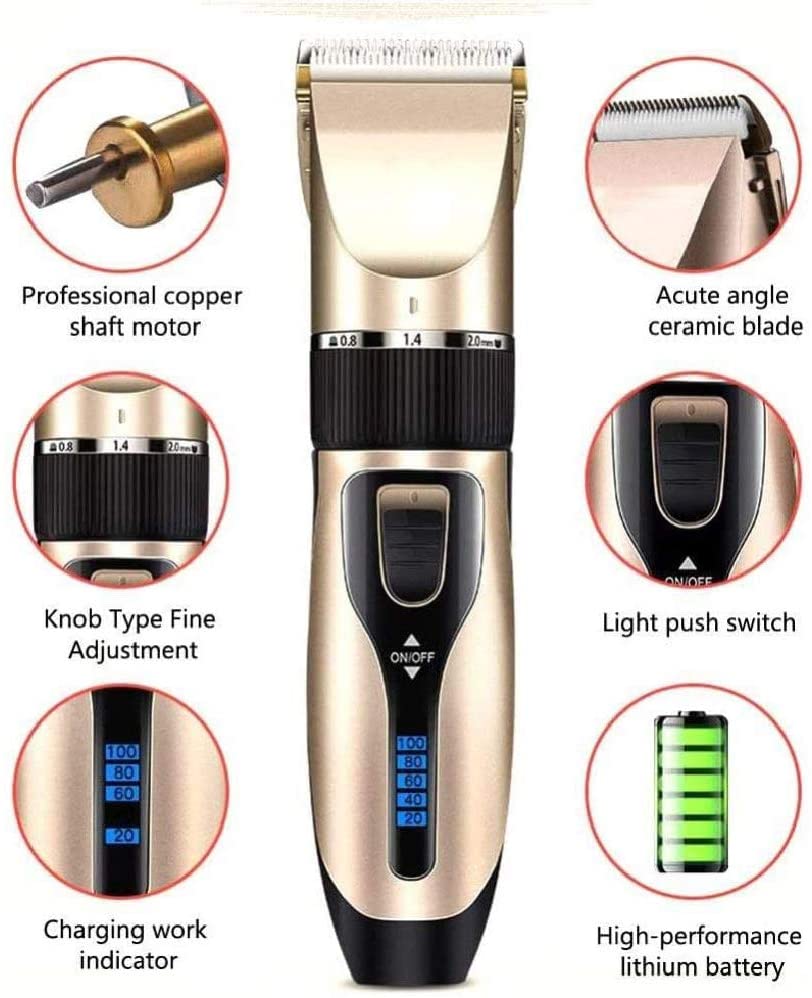  FTNJG USB Recargable Set de Recortadora de Mascotas Profesional Kit de afeitadora eléctrica Sin Cable Ruido bajo Seguridad a Prueba de Agua, para Perros, Gatos y Otros Animales 