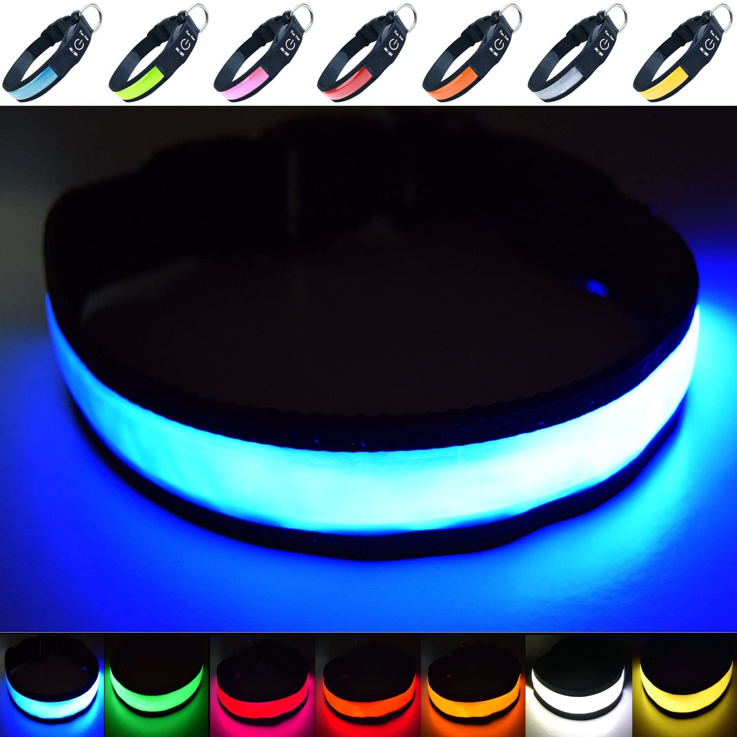  Fun Pets Collar de Seguridad para Perros con LED Recargable Ultra Brillante con Gran Visibilidad y Seguridad Mejorada Pequeño (30cm - 40cm / 11.8" - 15.7") Azul 