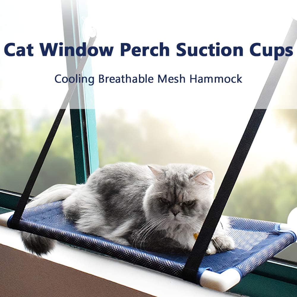  Galapara Hamaca para Ventana de Gato, Hamaca Cama Enfriamiento Malla Transpirable Cubierta Ventana Succionador Asiento Hamaca de Verano para Gatos Gatitos 