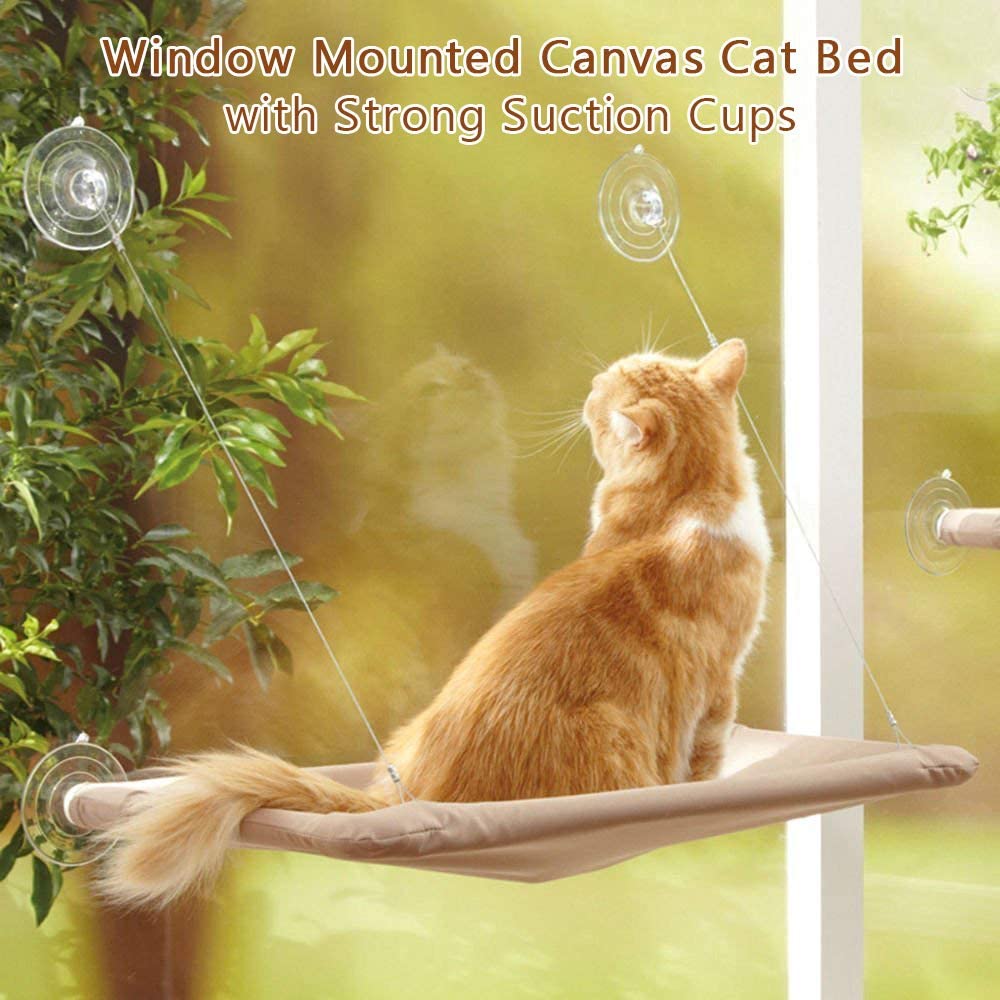  Galapara Hamaca para Ventana de Gato o Perca, Columna montada en la Cama del Gato Enfriamiento Lona Transpirable Ventosas Sunbath Hamaca Cama para Gatos Perros 