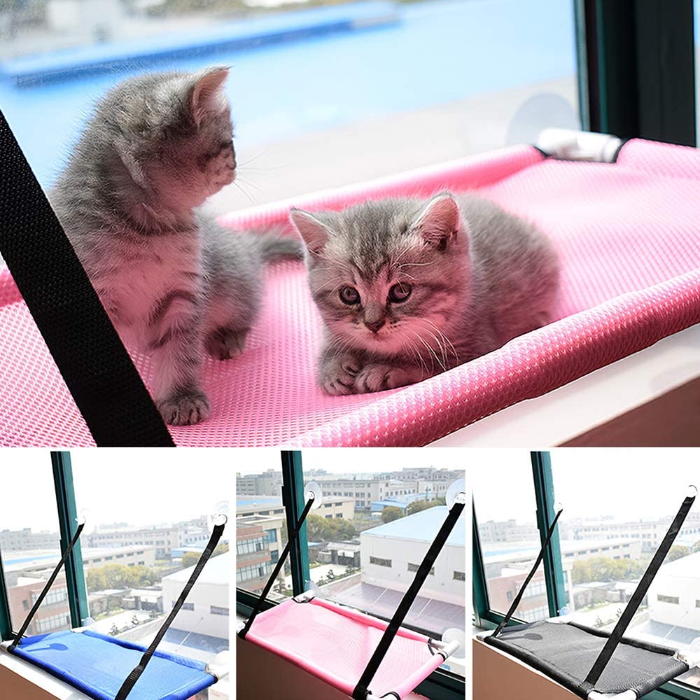  Galapara Ventana de Gato Cama de Hamaca con Percha de enfriamiento Cubierta Transpirable Ventosas de Ventana Asiento Estantes para Gatos Cama de Hamaca para Gatos Sostener hasta 10 kg 22 LB 