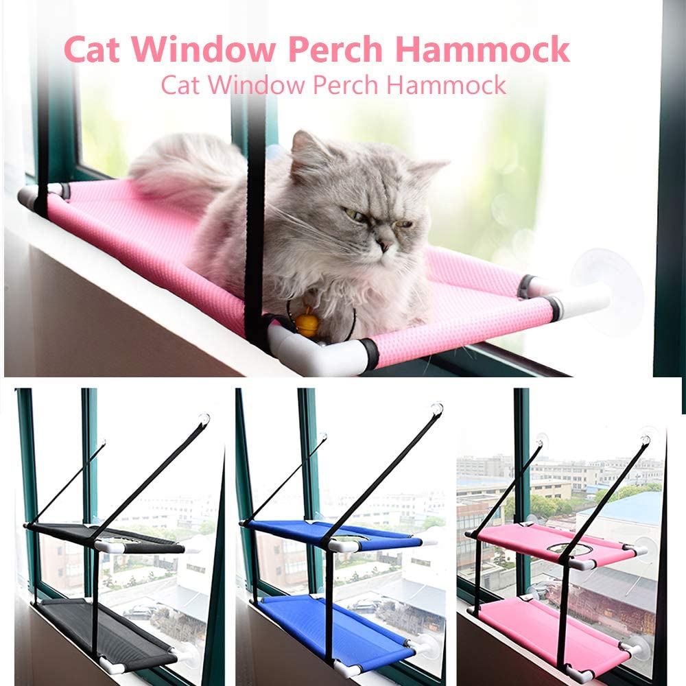  Galapara Ventana montada Hamaca para Gato, Cama Colgante Mascota ventosas,Doble Cubierta Ventana Ventosas Asiento Verano Enfriamiento Hamaca Cama 