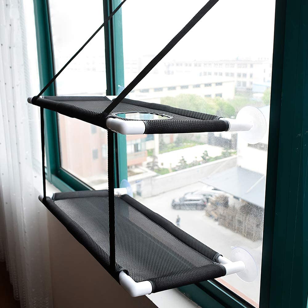  Galapara Ventana montada Hamaca para Gato, Cama Colgante Mascota ventosas,Doble Cubierta Ventana Ventosas Asiento Verano Enfriamiento Hamaca Cama 