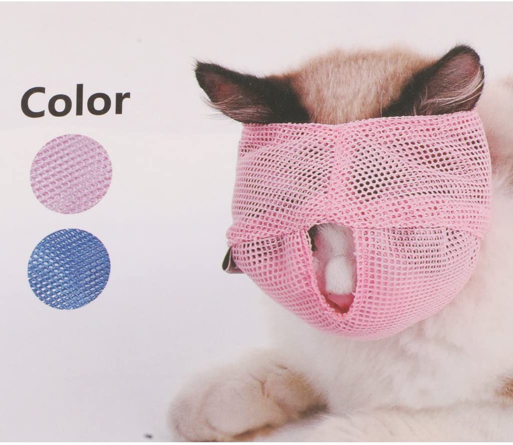  Gazechimp Muzzle Ajustable de Gato de Malla de Poliéster Anti Mordida para Grooming Ducha Rosado/Azul - Rosado, L 