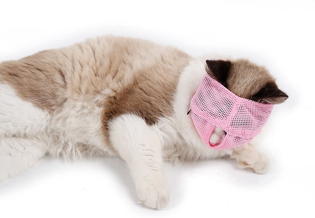  Gazechimp Muzzle Ajustable de Gato de Malla de Poliéster Anti Mordida para Grooming Ducha Rosado/Azul - Rosado, L 