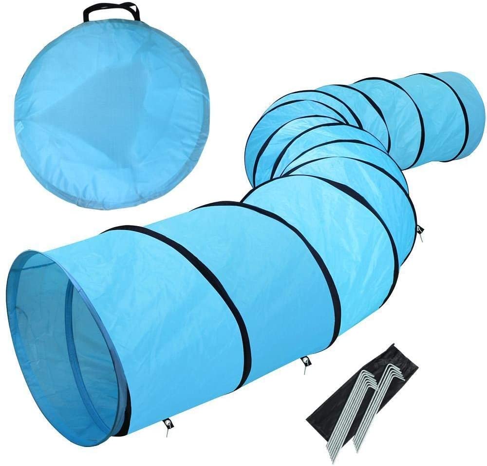  GCSEY Juego De Túnel De Entrenamiento Agility para Mascotas con Clavijas con Estuche, Azul (Dia-60Cm, Longitud-546 Cm) 