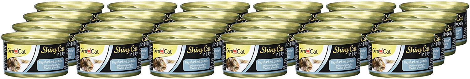  GimCat ShinyCat in Jelly – Comida para gatos con pescado en gelatina para gatos adultos – Atún con gambas – 24 latas (24 x 70 g) 