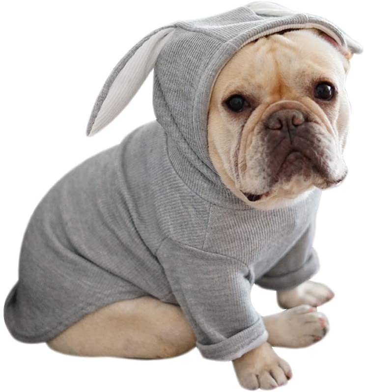  Greetuny Jersey Perro con Capucha con Orejas de Conejo Lindo Ropa de Perro Bulldog Frances Casual Hoodie de Mascotas (XL, Gris) 