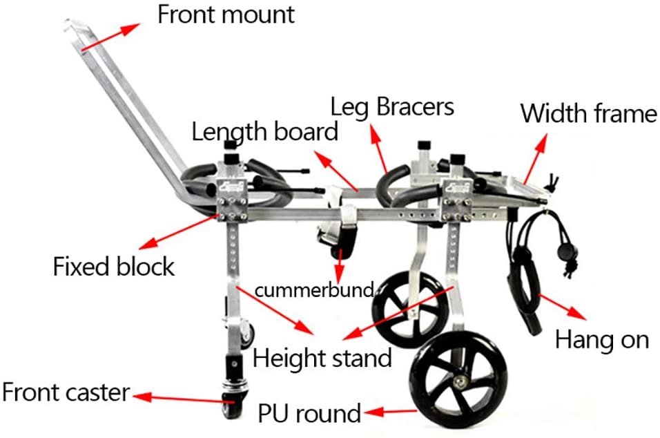  GZX-Dog 15-25KG Silla De Ruedas para Perro 4 Ruedas Aleación De Aluminio Fácil Ensamble para Rehabilitación De Piernas para Perros Pequeños con Minusvalía 