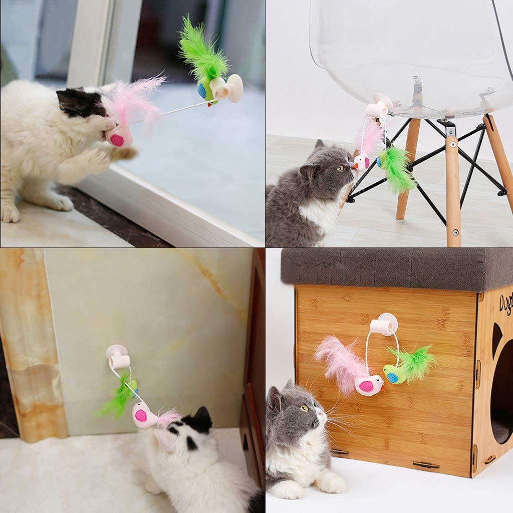  HAODEE Pluma de Mascota Ventana Sucker Gatos Jugar Falso pájaros arañazos Juguetes Gatos Pluma A 