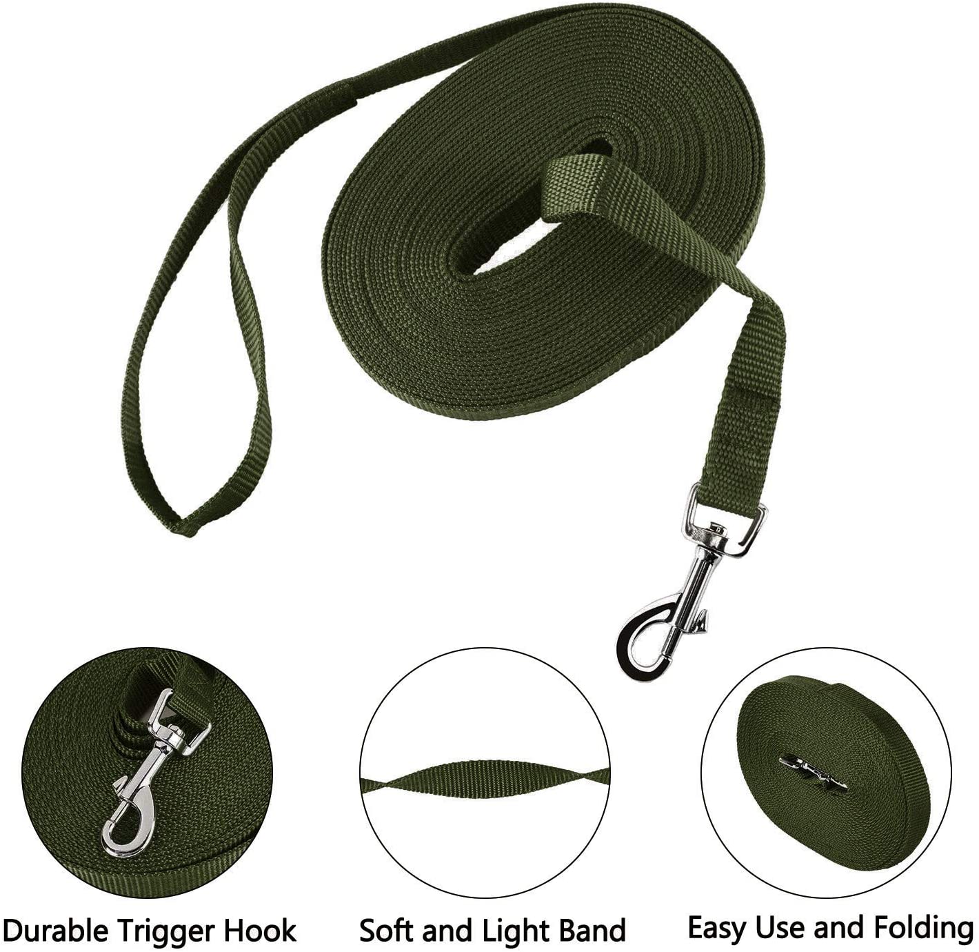  HAPPY HACHI Correa de Adiestramiento para Perros Larga Correas Nylon Resistente para Camping Paseo Longitud 10m Verde 