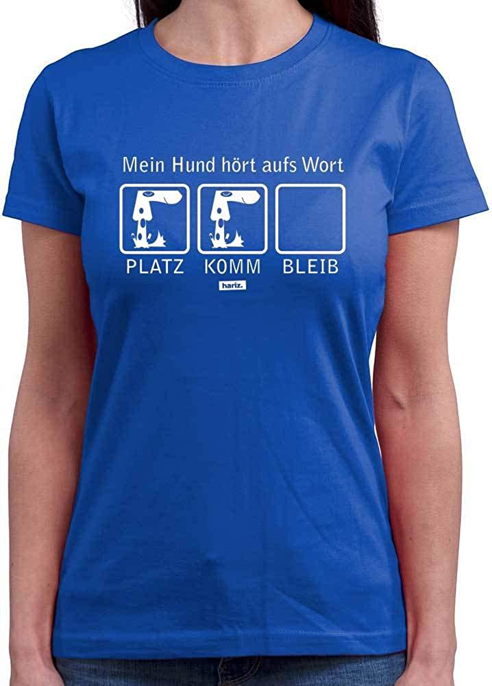  HARIZ - Camiseta de Cuello Redondo para Mujer, con Texto en alemán Mein Hund Hört Aufs Wort Hund Haustier Plus 