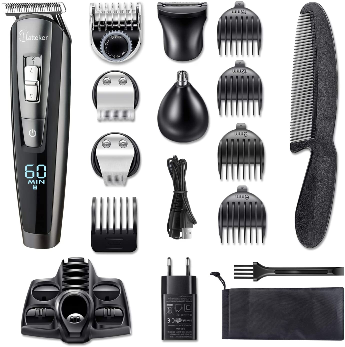  Hatteker Barbero Electrico Cortapelos Profesional Hombre Cortador Pelo Cortadora de Pelo Recargable Máquina de Afeitar Recortadora Barba y Precisión Impermeable 5 en 1 