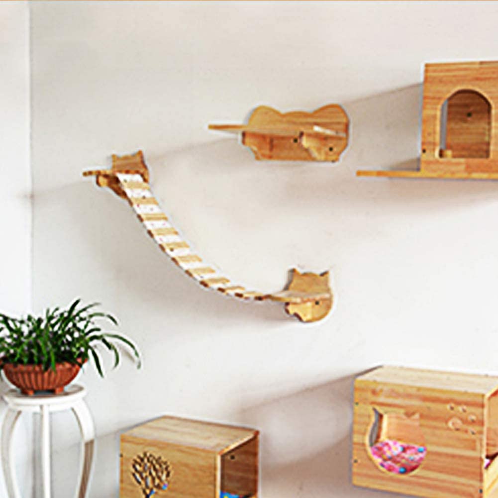  HC Árbol de Madera para Gatos montado en la Pared con estantes de Escalada, centros de Actividades para Gatos y Mascotas 