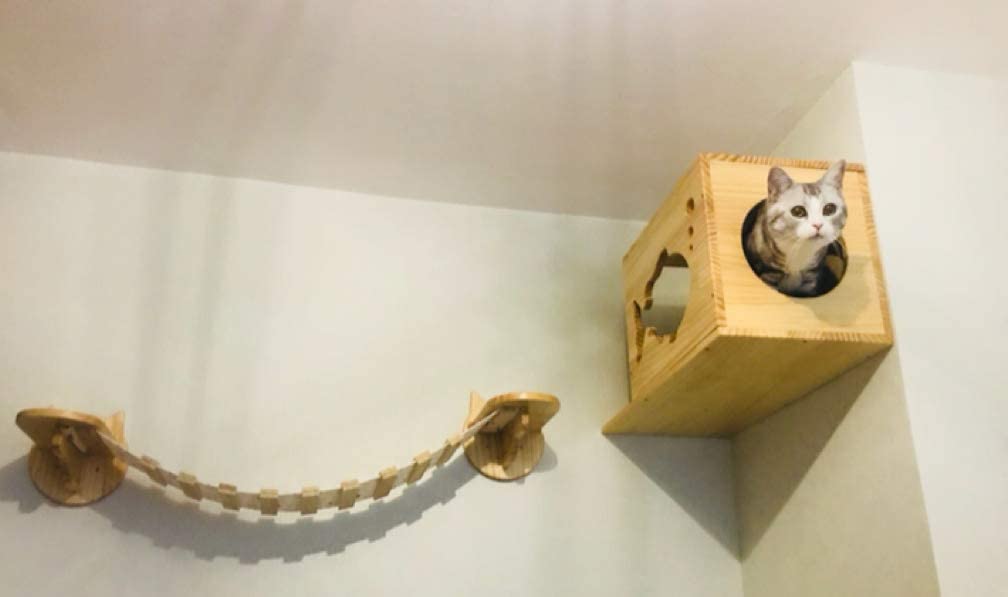  HC Árbol de Madera para Gatos montado en la Pared con estantes de Escalada, centros de Actividades para Gatos y Mascotas 