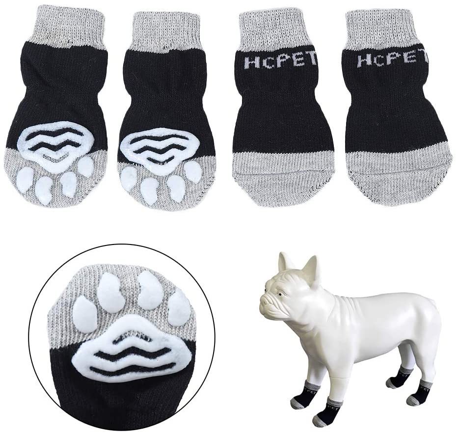  Hcpet Calcetines Antideslizantes para Perros, Protectores de Patas para Perros Gatos, Control de tracción para el Uso en Interiores, Ajuste para Perros Extra pequeños a Grandes (Negro, M) 