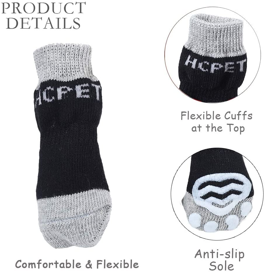  Hcpet Calcetines Antideslizantes para Perros, Protectores de Patas para Perros Gatos, Control de tracción para el Uso en Interiores, Ajuste para Perros Extra pequeños a Grandes (Negro, M) 