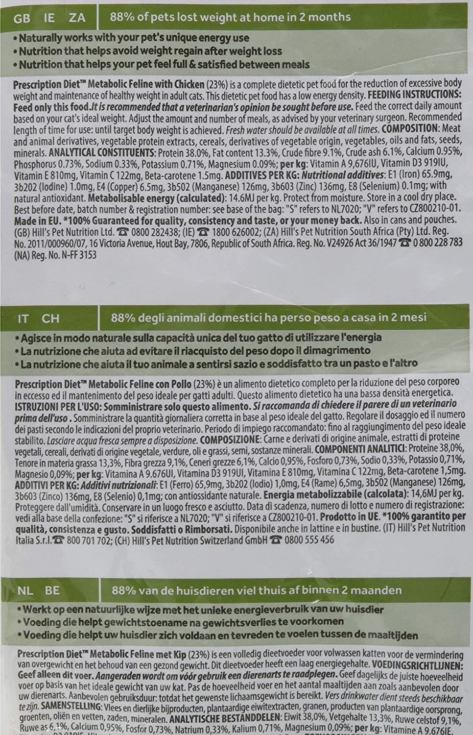  Hill`s Alimento Dietético para Gato Metabolic - 1.5 kg - 2 Paquetes de 1500 gr - Totale: 3000 gr 