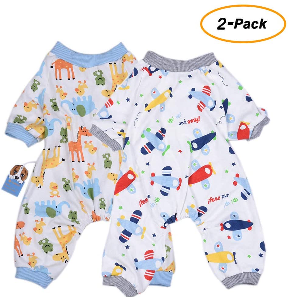  HongYH 2-Pack Ropa para Perros Perros Gatos Onesie Pijamas de Perro Suave Algodón Puppy Rompers Mono de Mascota Acogedor Body para Perros pequeños y Gatos 