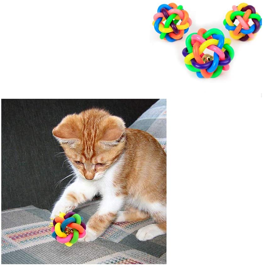  hou zhi liang Colorido Mascotas Juguetes para Masticar Goma De Tejer Pelotas Saltarinas Teether De Bolas con Bell Juguetes para Mascotas En 3pcs Perro del Gato 