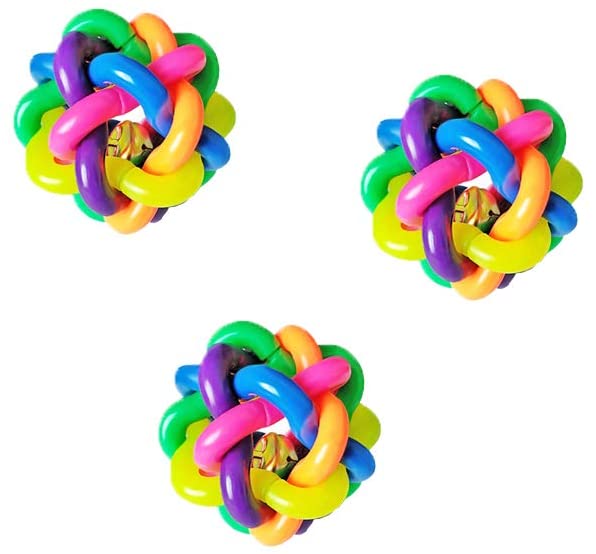  hou zhi liang Colorido Mascotas Juguetes para Masticar Goma De Tejer Pelotas Saltarinas Teether De Bolas con Bell Juguetes para Mascotas En 3pcs Perro del Gato 