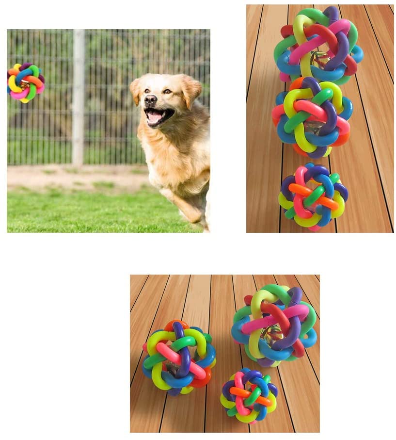  hou zhi liang Colorido Mascotas Juguetes para Masticar Goma De Tejer Pelotas Saltarinas Teether De Bolas con Bell Juguetes para Mascotas En 3pcs Perro del Gato 