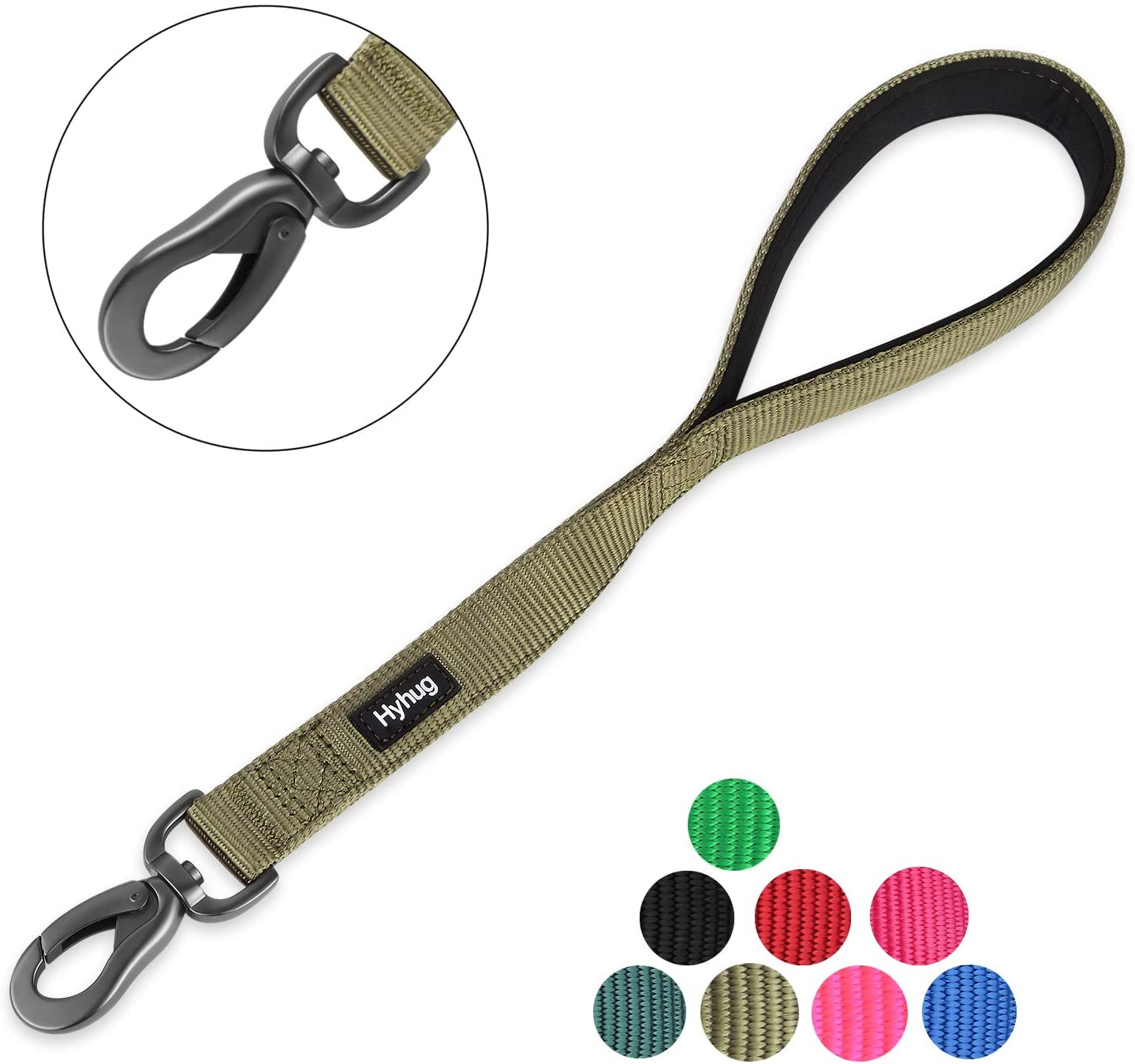  Hyhug Premium actualizado Correa Corta de Nylon Resistente de 45,7 cm de Largo con asa Acolchada cómoda y Clip Resistente para Perros Grandes, medianos, para niños y niñas. (Verde Militar) 