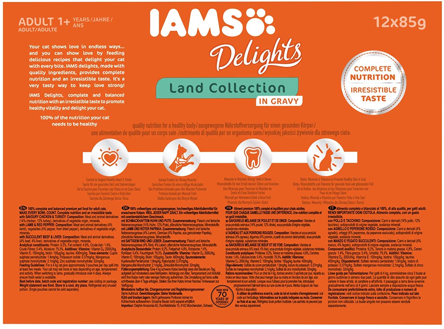  IAMS Delights Gato Adulto Colección Tierra en Salsa [1,02 kg] 