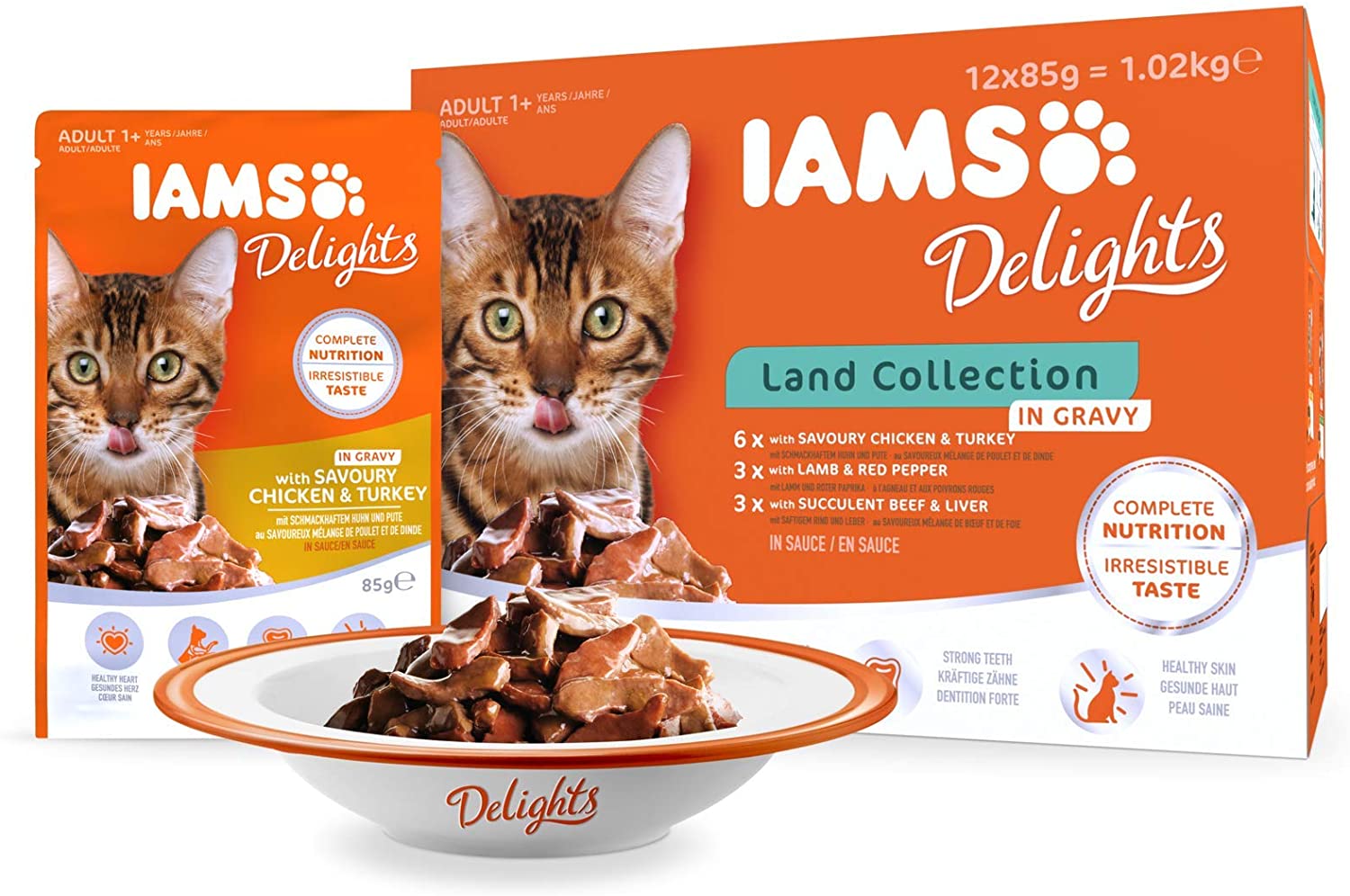  IAMS Delights Gato Adulto Colección Tierra en Salsa [1,02 kg] 