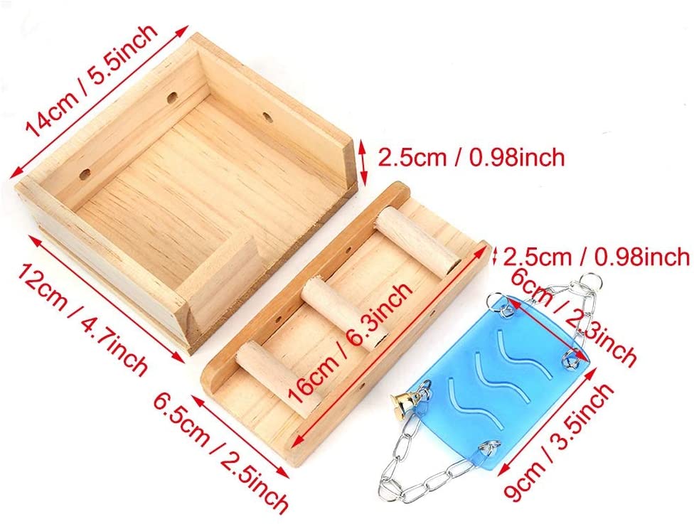  Ichiias Hamster Toy Set Linda Jaula de Madera para Mascotas, Jaula de Ardilla para Animales pequeños, Escalera de ratón, Columpio del ático(Color de Madera) 