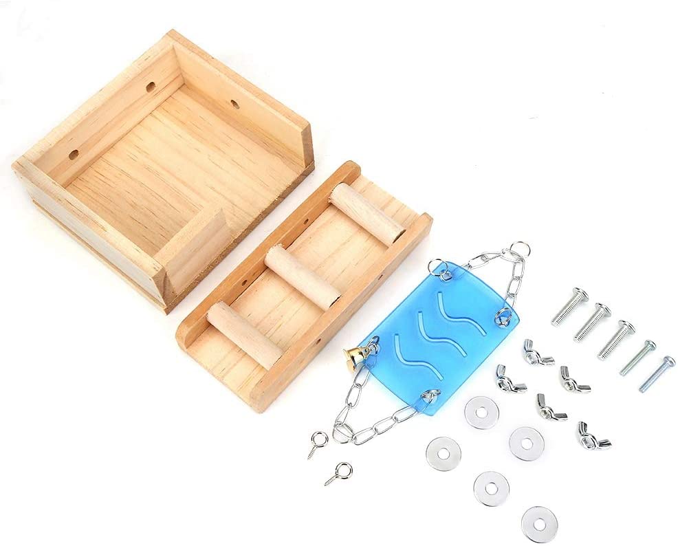  Ichiias Hamster Toy Set Linda Jaula de Madera para Mascotas, Jaula de Ardilla para Animales pequeños, Escalera de ratón, Columpio del ático(Color de Madera) 