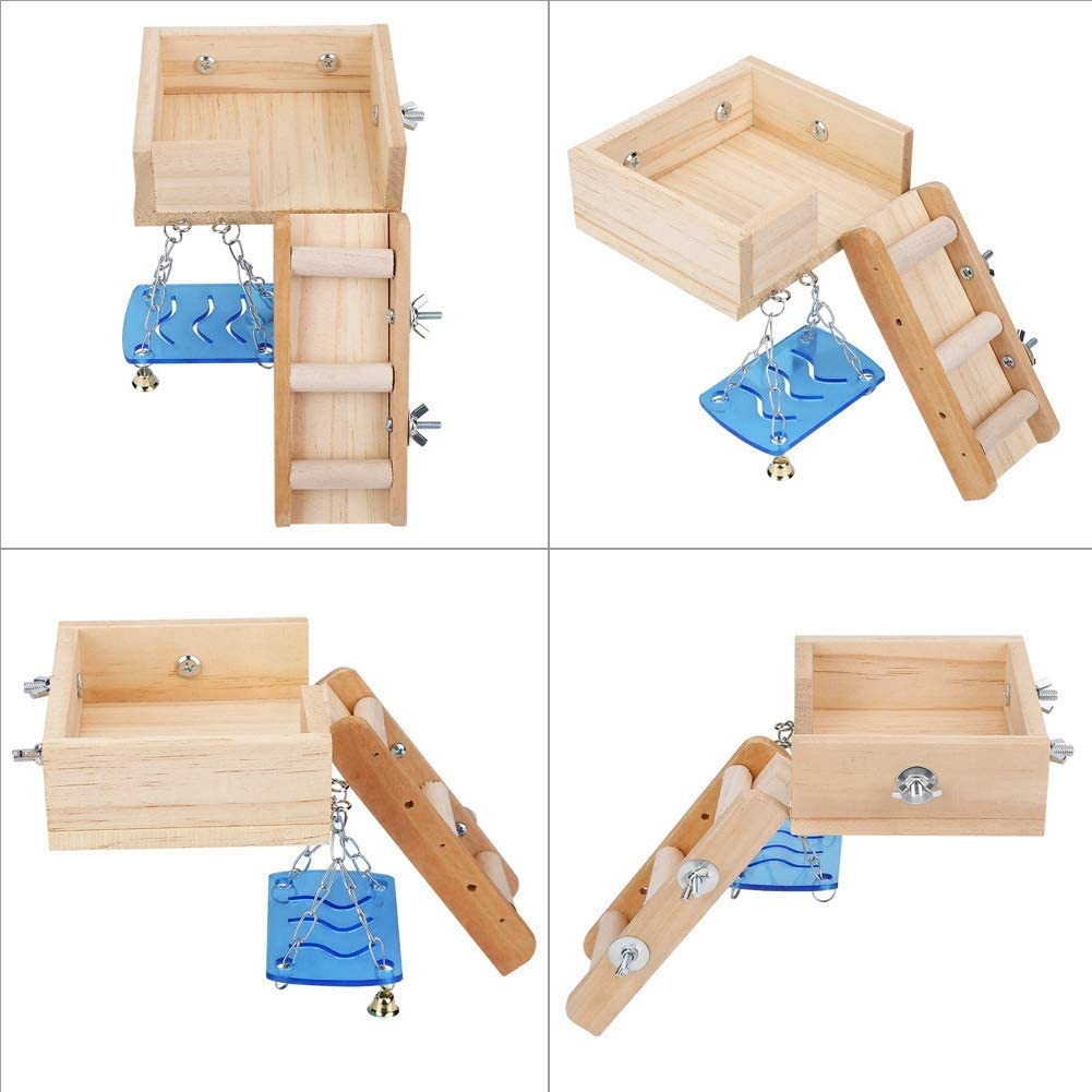  Ichiias Hamster Toy Set Linda Jaula de Madera para Mascotas, Jaula de Ardilla para Animales pequeños, Escalera de ratón, Columpio del ático(Color de Madera) 