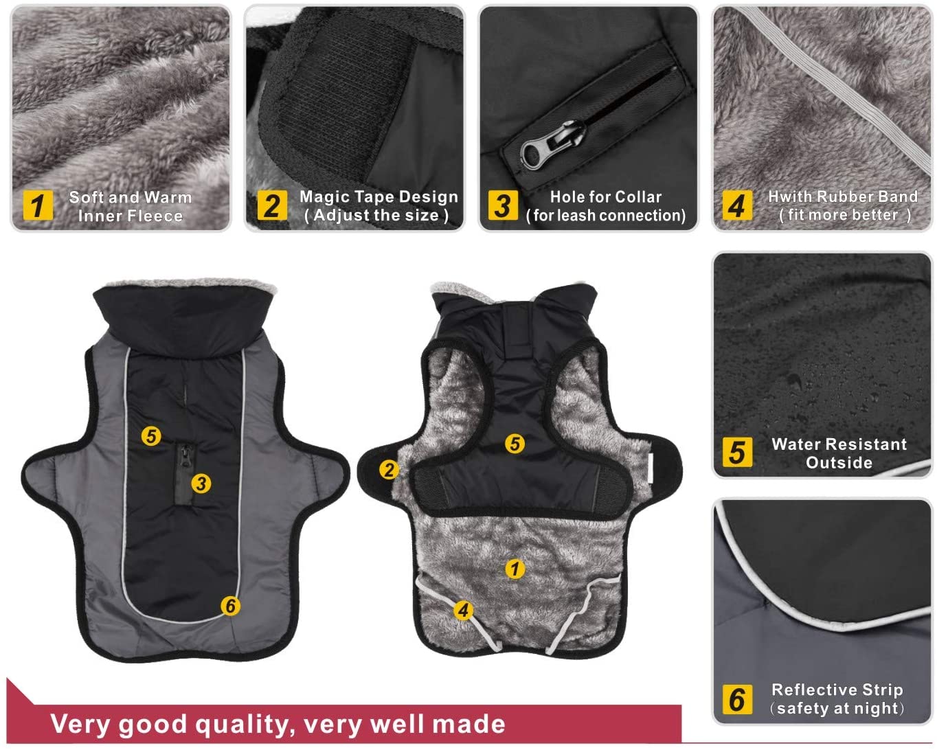  Idepet Chaqueta abrigada para perros, traje para nieve resistente al agua para mascotas, ropa reflectante a prueba de viento para perros pequeños, medianos y grandes, forro de algodón suave 