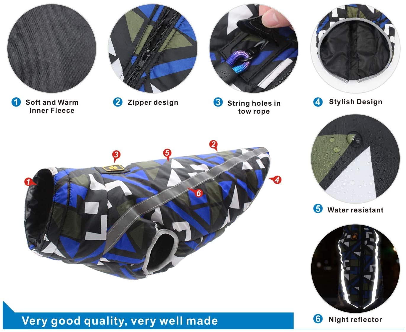  Idepet Chaqueta para perros, abrigos para perros cálidos Chaquetas para perros pequeñas, medianas y grandes Chaleco para nieve a prueba de viento Ropa para perros Traje con orificio para arnés 