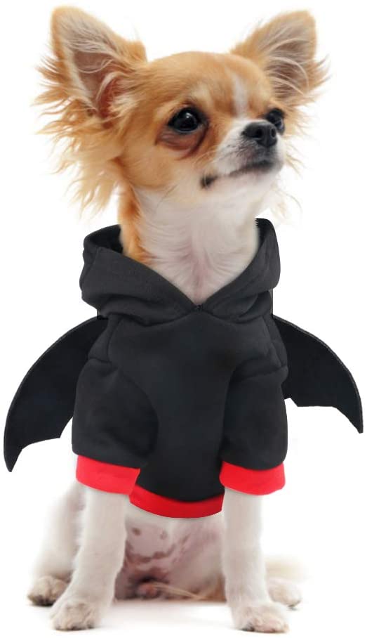  Idepet Disfraces de Mascotas de murciélagos de Halloween con alas, Ropa de Sudadera con Capucha de Cachorro de Perro Ropa para Perros pequeños o Gatos 